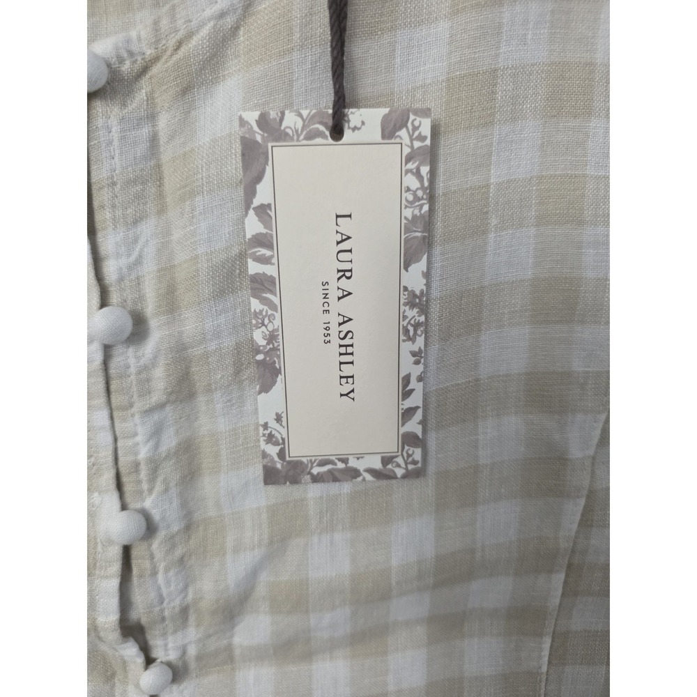 Laura Ashley NWT Women's L Beige Gingham 100% Linen Sleeveless Button-Up Vest - Picture 6 of 9